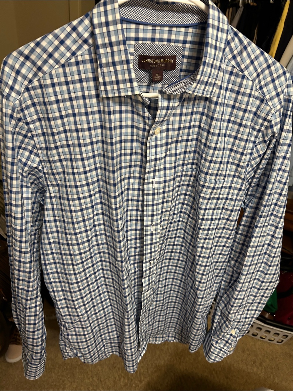Johnston & Murphy Blue and White Checked Dress Shirt